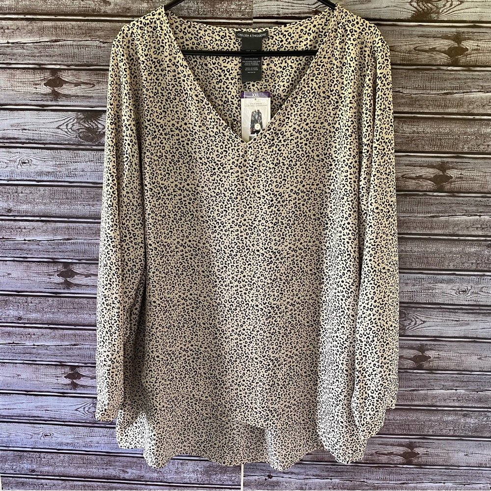 NWT Chelsea & Theodore Animal Print Long-Sleeved Blouse Size XXL